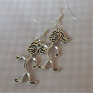 Large Character Earrings .. Silver Dangle Earrings    ....   E103